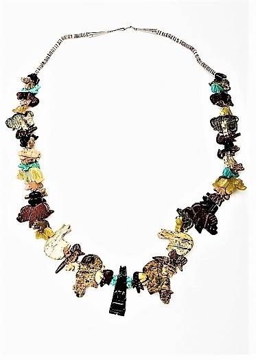 Halskette, Steingravuren, Black Bear and Big Band, Heishi Art,  70 cm
