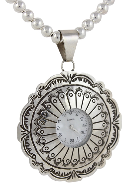 Anhnger Damen Uhr, Silber, Stamped Suntime, Navajo Art
