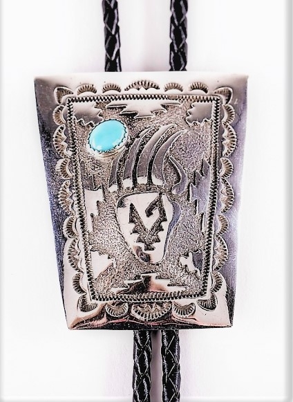 Bolotie, Zierschild Silber, Trkis*, Bear Paw Design, Navajo Art