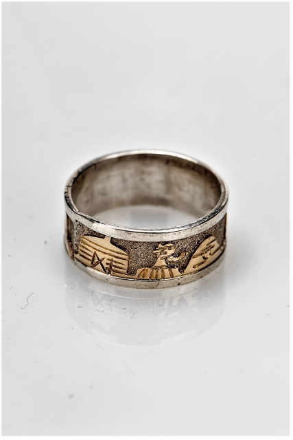 Ring, Silber & 12 Kt. Gold Filled, Home Story 7, Navajo Overlay Art , US Gr. 10,5