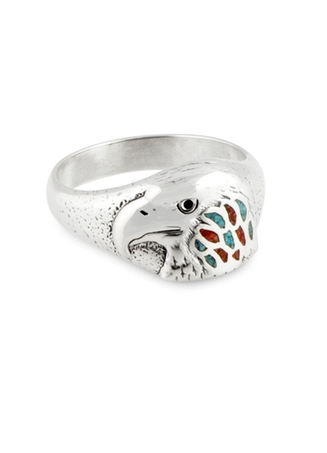 Ring, Silber, Trkis*-Koralle, Eagle Head,  Southwest Art, US-Gr. 6; 7; 8;