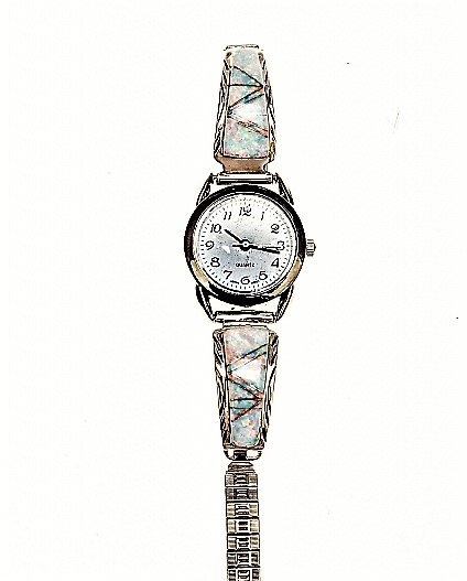 Damenuhr, Uhrtips Silber, Zuchtopal, White Sense, Navajo Art