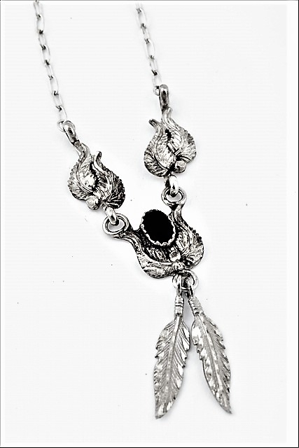 Halskette, Silber, Onyx, Black Diamond, Navajo Art