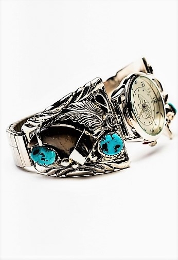 Herren Uhr, Uhrtipps Silber, Trkis*, Brenkrallen, Claw Back, Navajo Bear Claw Art