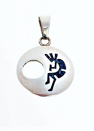 Anhnger, Silber, Steinchips, Kokopelli Moondancer, Mex Overlay,  2,8 cm
