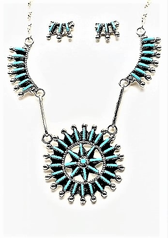 Halskette, Silber, Trkis*, Sun Wheel, Zuni Needlepoint Art,  46 cm