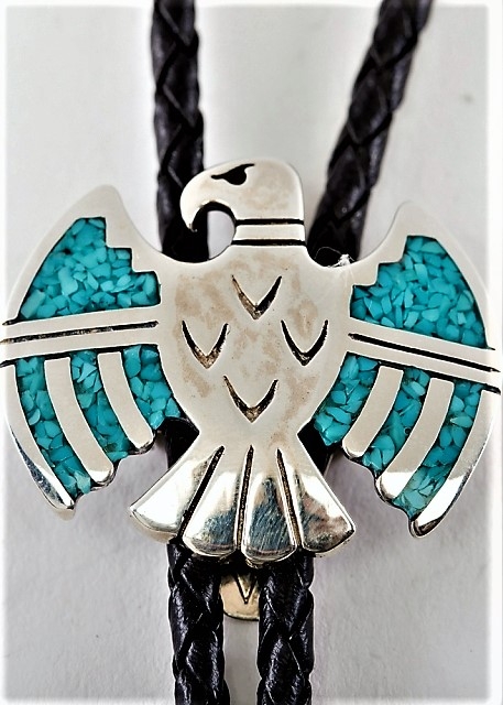 Bolotie, Zierschild Silber, Türkis, Sentinel Eagle, Southwest Art