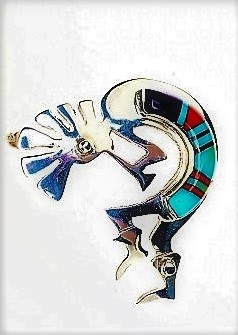 Anhnger & Brosche, Silber, Mosaikinlay, Kokopelli, Navajo Art