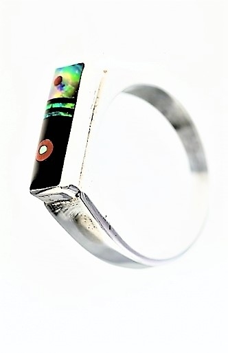 Ring, Silber, Steinmosaik mit Zuchtopal, Magic Eyes, Navajo Art, US-Gr 9 & 9,5