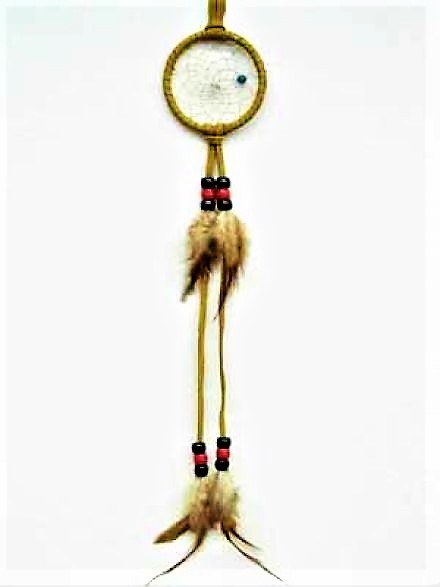Traumfänger, Hirscheder Hahnenfedern, Navajo Art,  Ø 5,7 cm