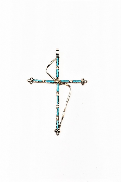 Kettenanhänger Dainty Cross, Zuni Needlepoint Art - Türkis*