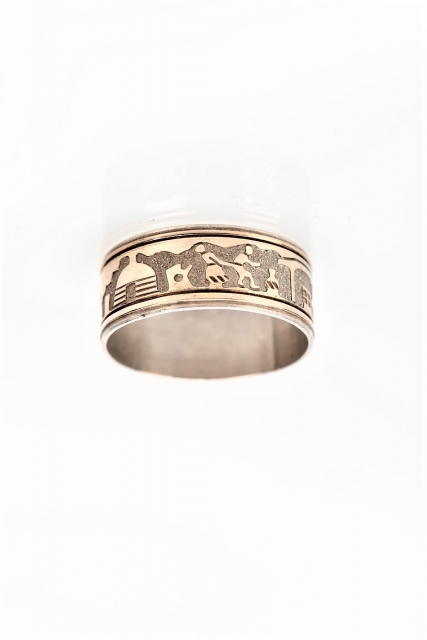 Ring, Silber  12 Kt.Gold Filled, Home Story I, Navajo Overlay Art, US Gr. 13