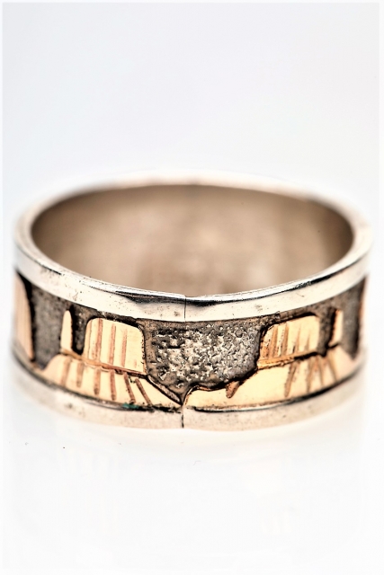 Ring, Silber & 12 Kt. Gold Filled, Home Story 6, Navajo Overlay Art, US Gr. 10,25