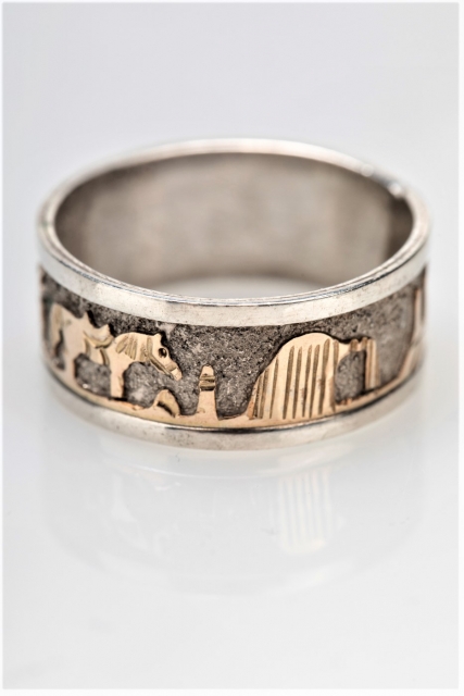 Ring, Silber & 12 Kt. Gold Filled, Home Story 5, Navajo  Art, US-Gr. 11