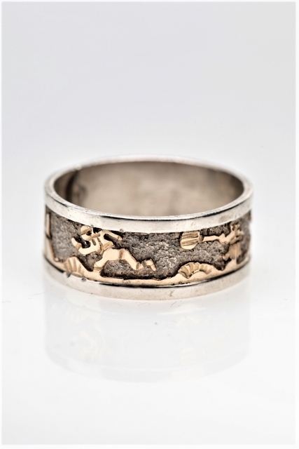 Ring, Silber & 12 Kt. Gold Filled, Home Story 10, Navajo Overlay Art, US Gr. 11