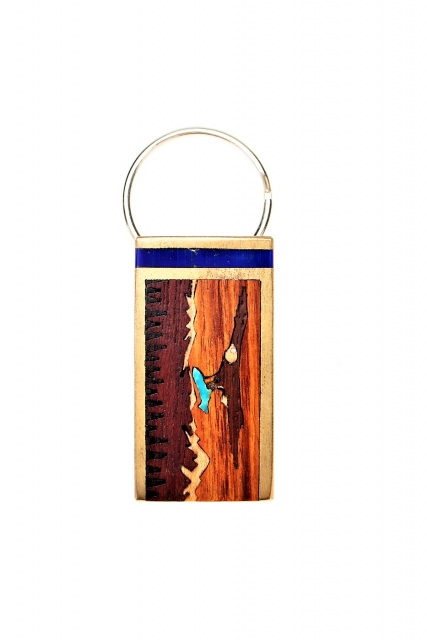Schlüsselanhänger Wood Intarsia Eagle, Southwest Art - Holz-Türkis-Lapislazuli