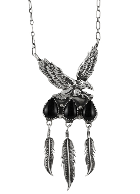 Kette & Anhnger, Silber, Onyx, Black Eagle, Navajo Art