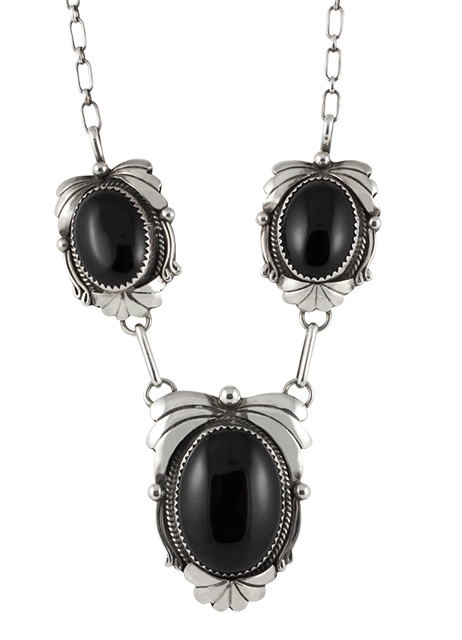 Halskette, Silber, Onyx, Black Beautys, Navajo Art, 50 cm