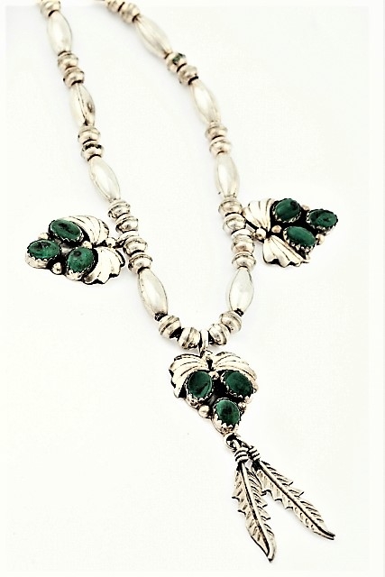 Halskette, Silber, Malachit, Green Berrys, Navajo Art, 45 cm