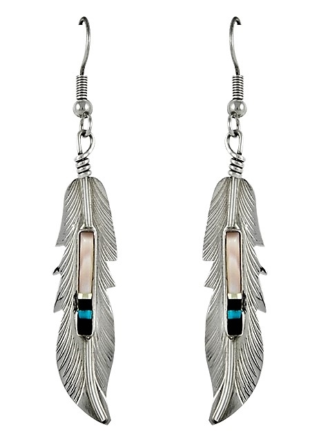 Ohrhänger, Silber, Mosaik, Sacred Feather, Navajo Art