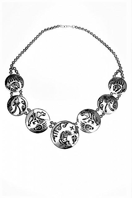Halskette, Silber, Native Fetishes, Navajo Overlay Art, 61 cm