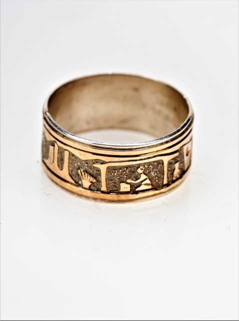 Ring, Silber & 12 Kt. Gold Filled, Home Story 8, Navajo Overlay Art , US Gr. 10,5