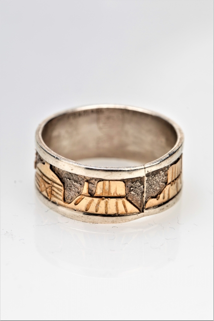 Ring, Silber & 12 Kt. Gold Filled, Home Story 2, Navajo Overlay Art , US Gr. 10,75