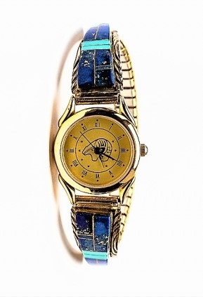 Damenuhr, Uhrtipps Silber, 12Kt Gold filled Lapislazuli-Trkis, Stay Sky, Navajo Mosaik Art