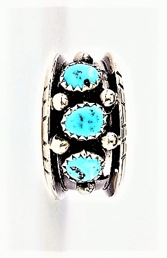 Ring, Silber, Türkis*, Blue Drilling, Navajo Art, US Gr.  9